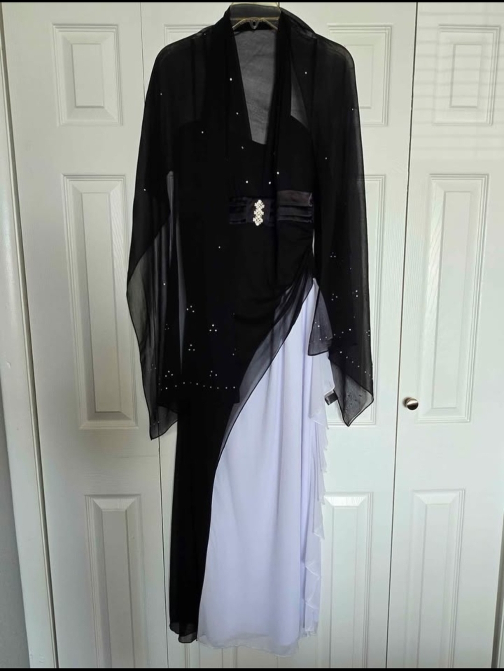 Black and White Evening Gown with Sheer Overlay